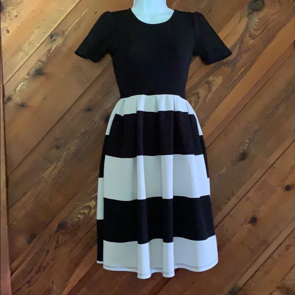 Lularoe Black and White Striped A-line Dress